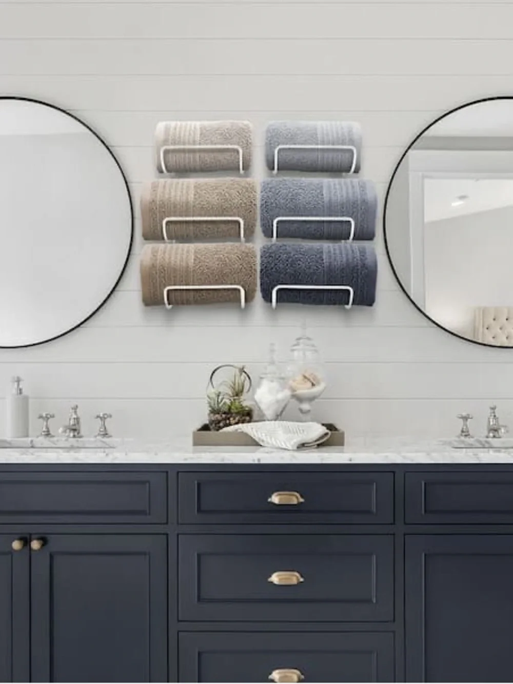 Set of 2 Wall Mounted 3-Tier White Towel Racks Bathroom Storage Organizers